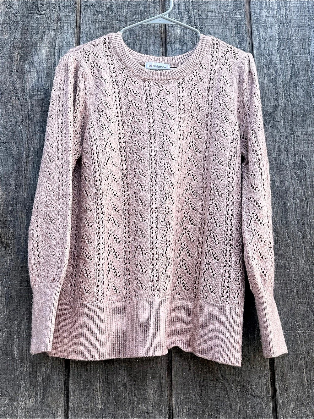 Liz Claiborne Woman’s Open Knit Crewneck Sweater in Neutral Pink  Size 0X